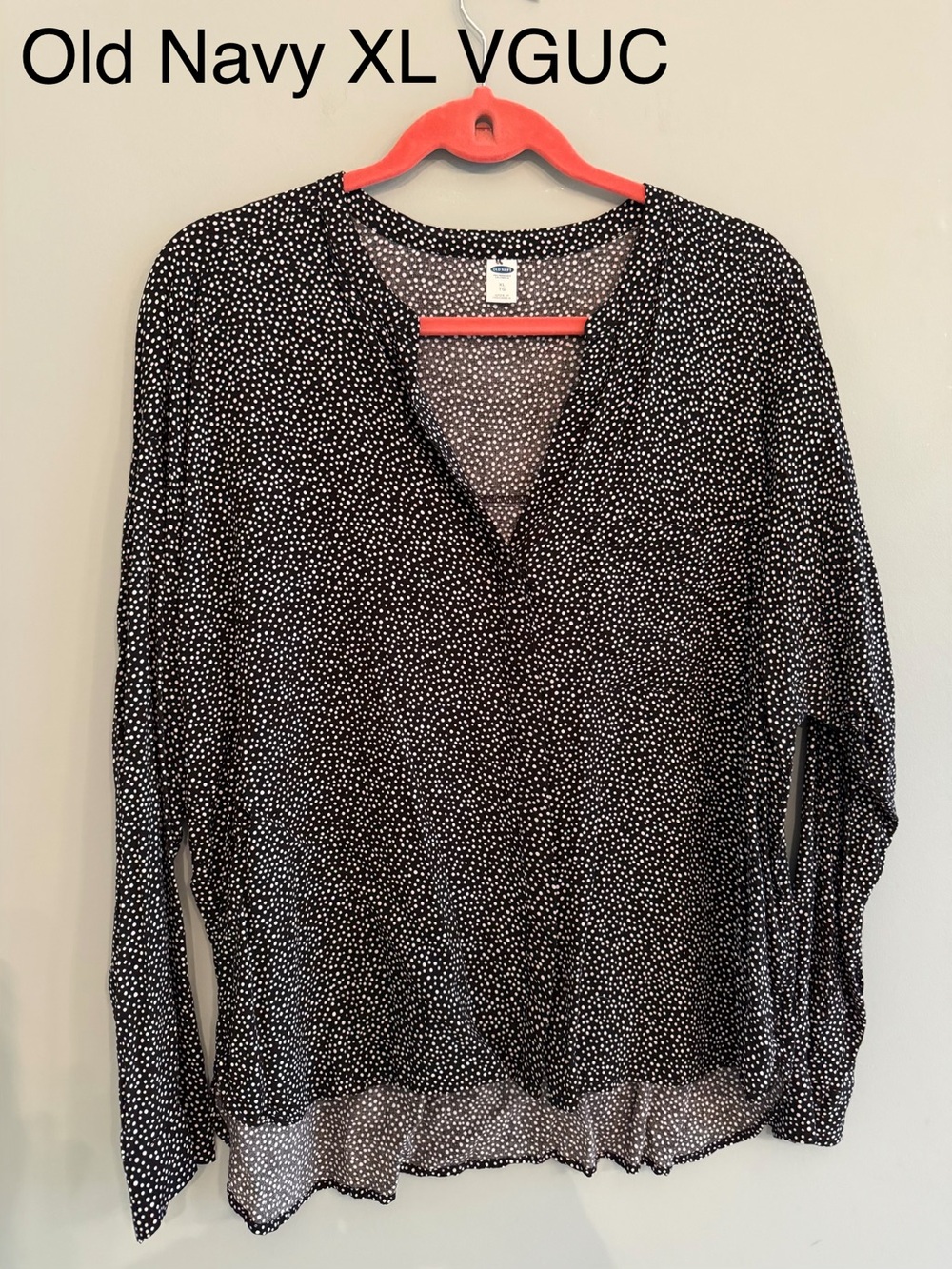 Old Navy Black and White Polka Dot Long-Sleeve Blouse